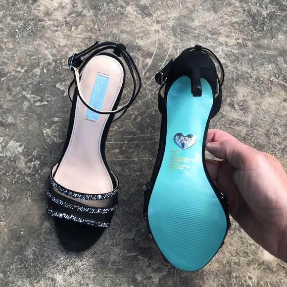 Betsey Johnson Shoes - Betsey Johnson VEDA Black Embellished 3.5 inch Blue Sole Heels | Size 7.5